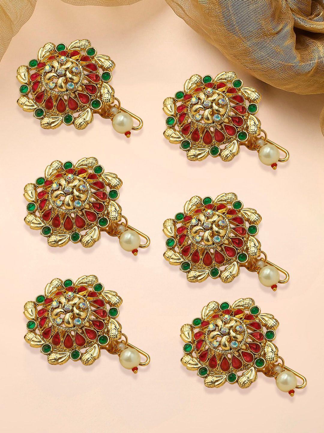 oomph set of 6 stone studded & beaded choti hair pins