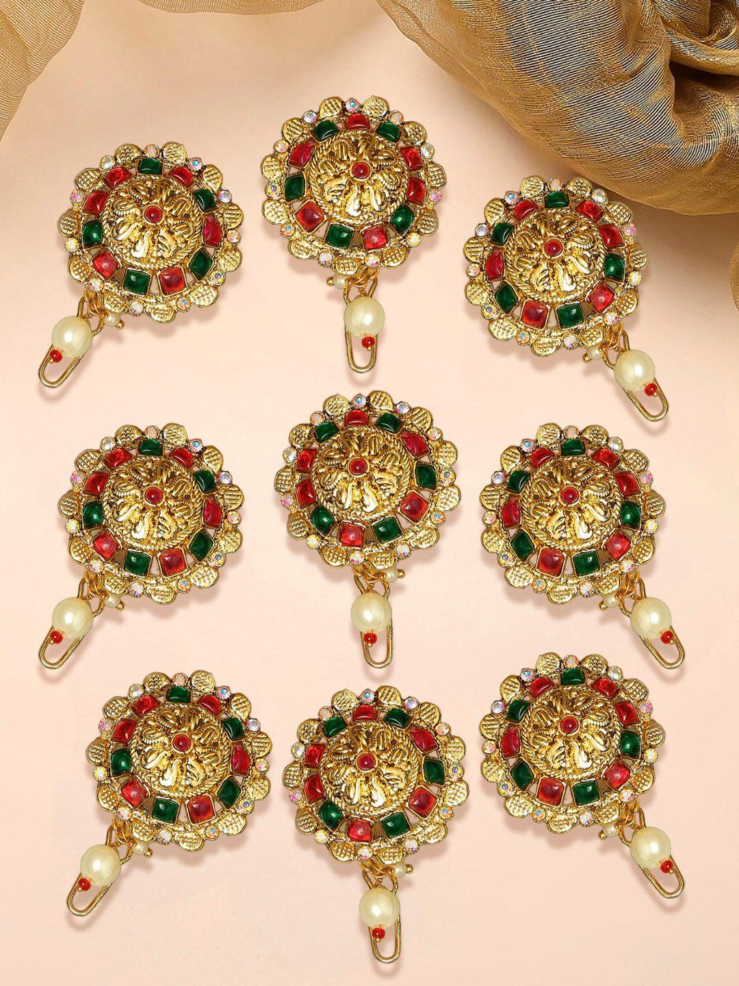 oomph set of 9 stone-studded & beaded hair bun pin