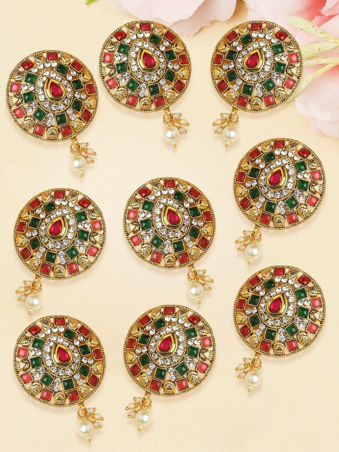 oomph set of 9 stone studded & beaded hair bun pin