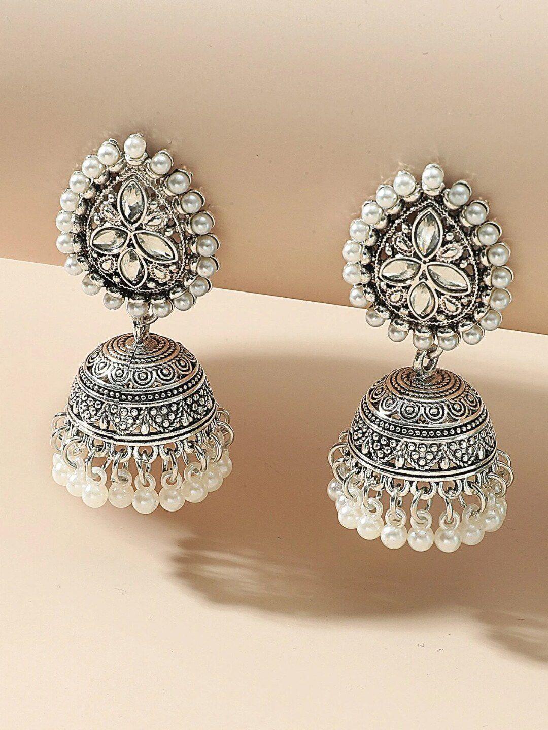 oomph silver-plated dome shaped jhumkas earrings