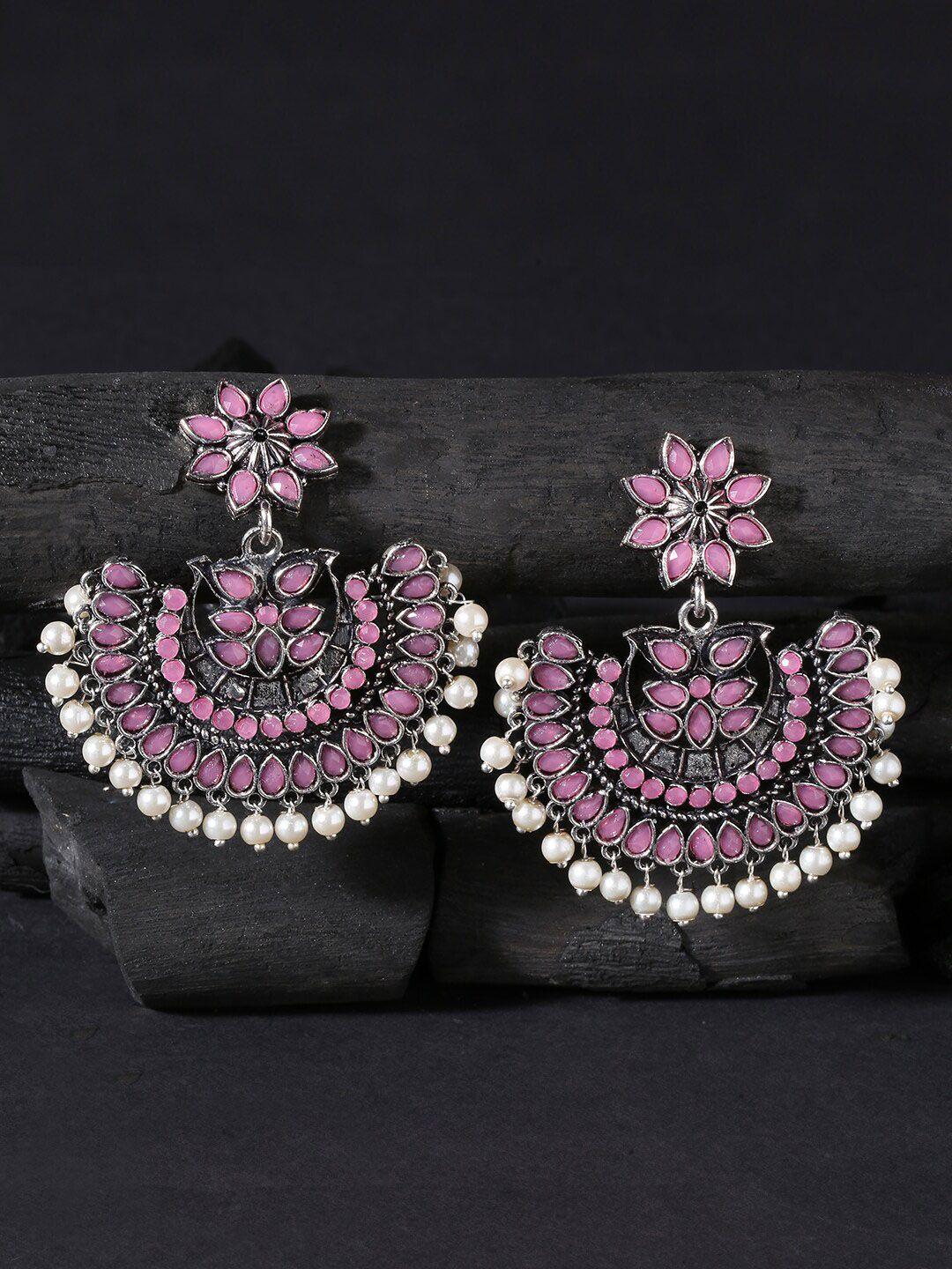 oomph silver-plated oxidised contemporary chandbalis earrings