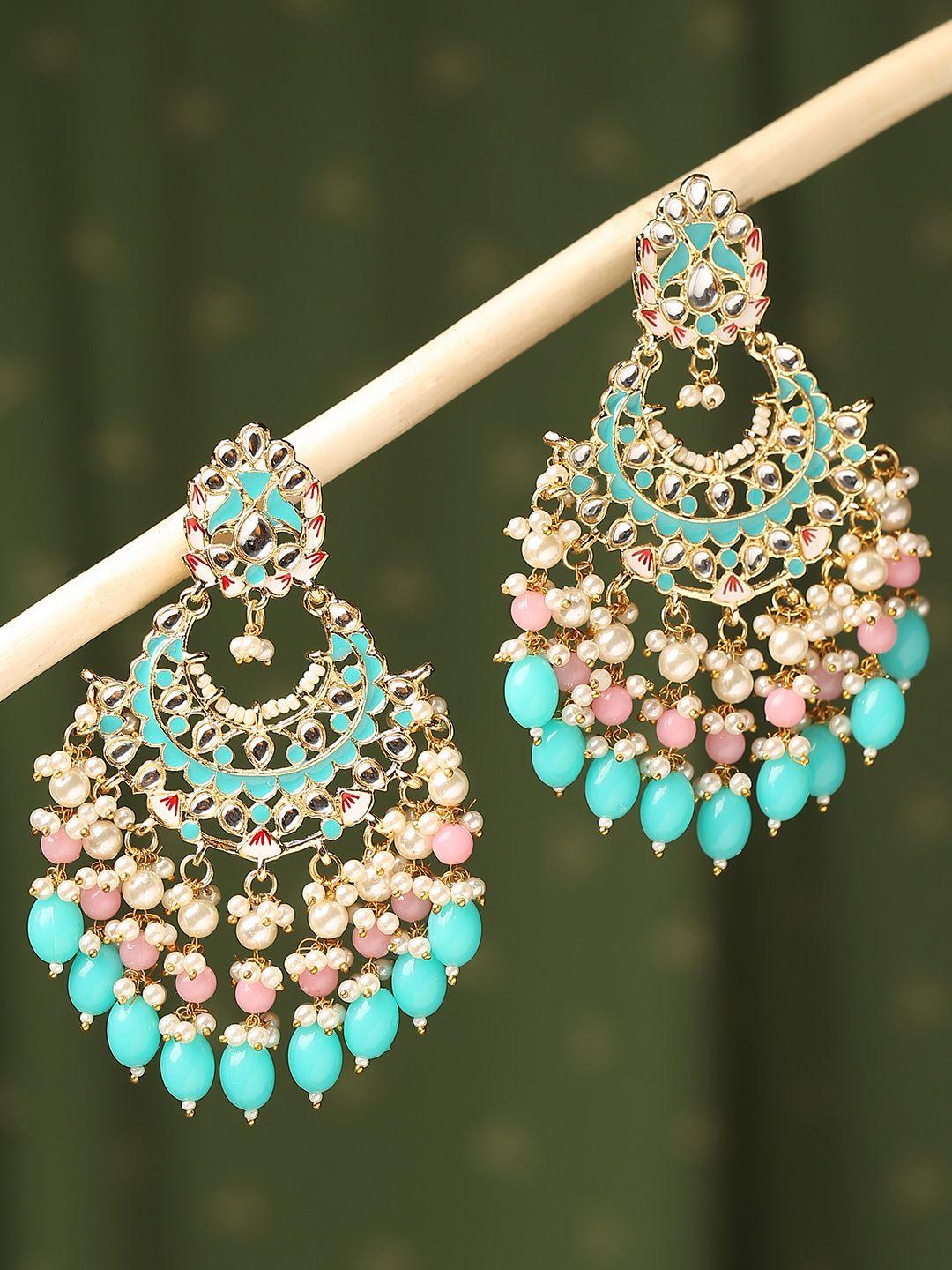 oomph turquoise blue floral chandbalis earrings