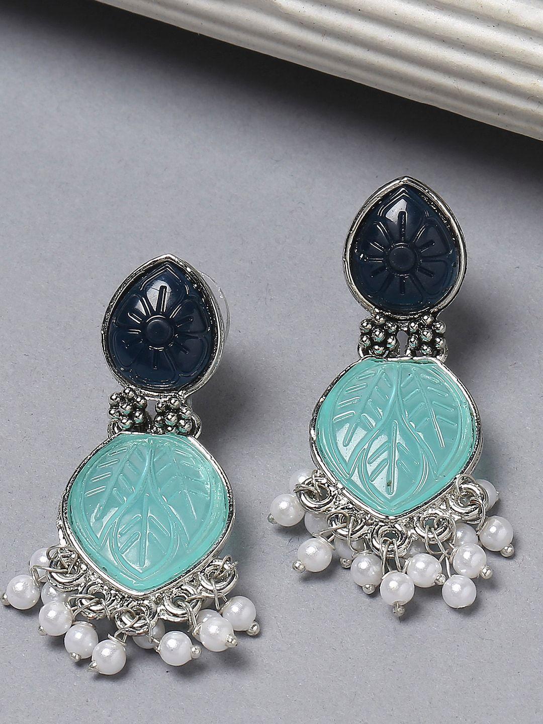 oomph turquoise blue teardrop shaped drop earrings