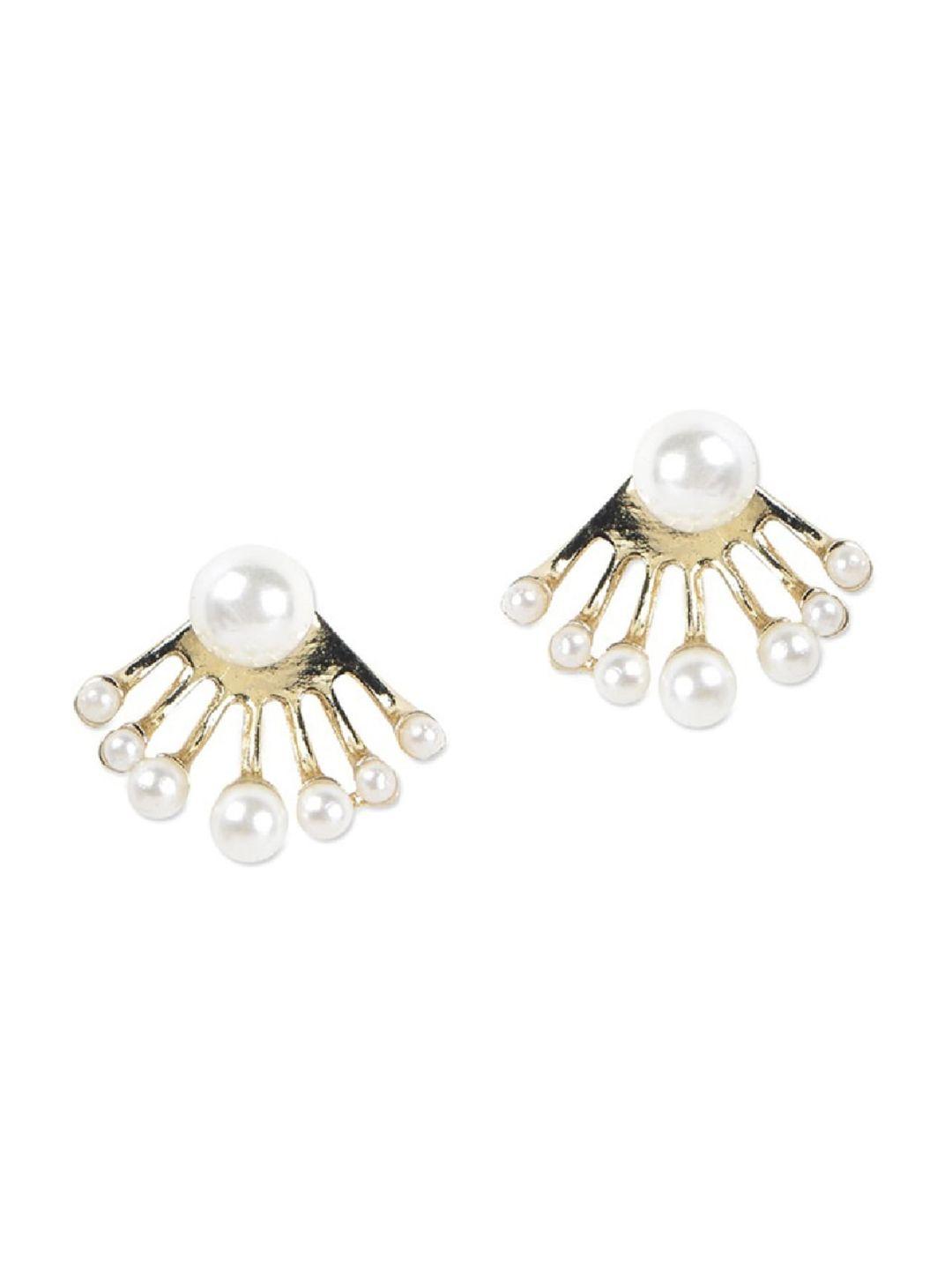 oomph white & gold-toned classic jacket studs earrings