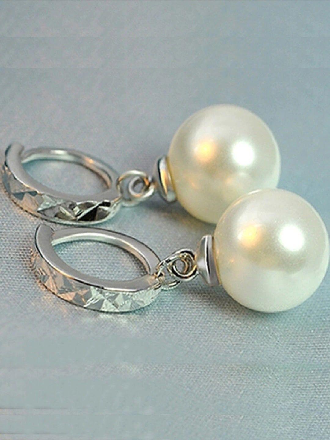 oomph white & silver-toned circular drop earrings
