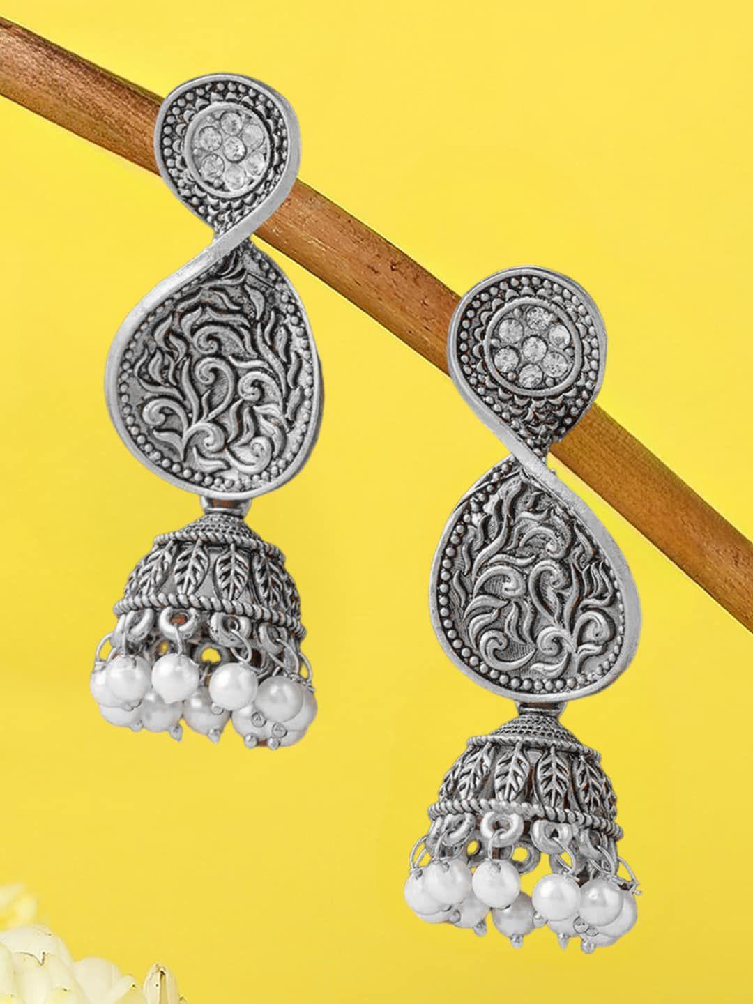 oomph white floral jhumkas earrings