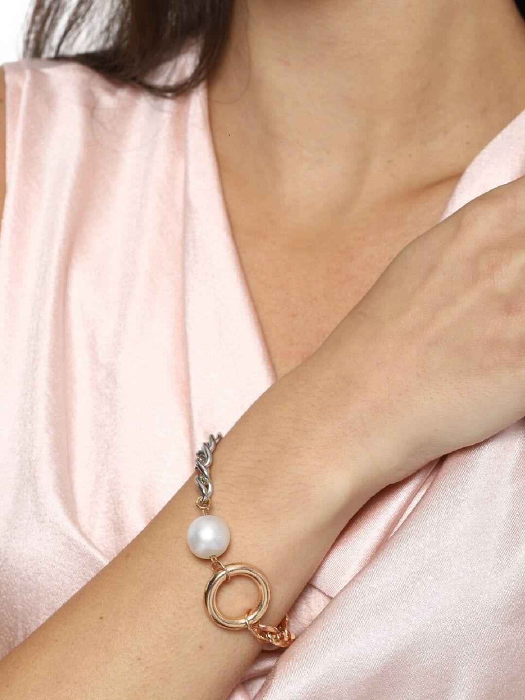 oomph women gold-toned & silver pearls link bracelet
