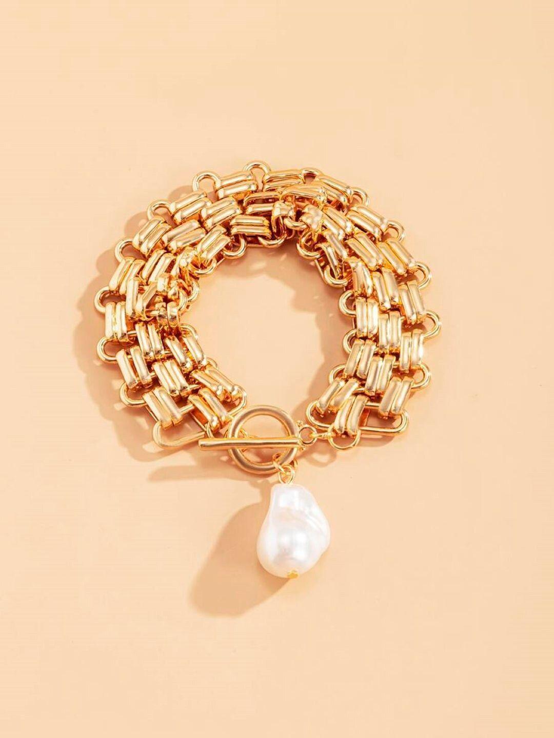 oomph women gold-toned handcrafted mother of pearl link bracelet