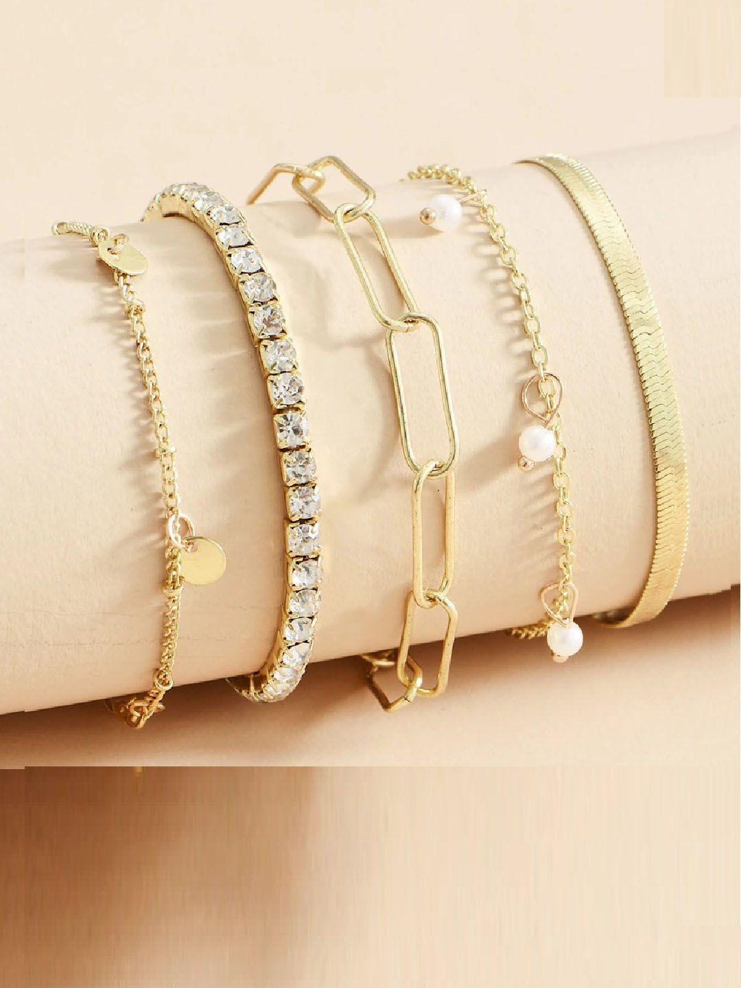 oomph women set of 5 gold-toned & white crystals charm bracelet
