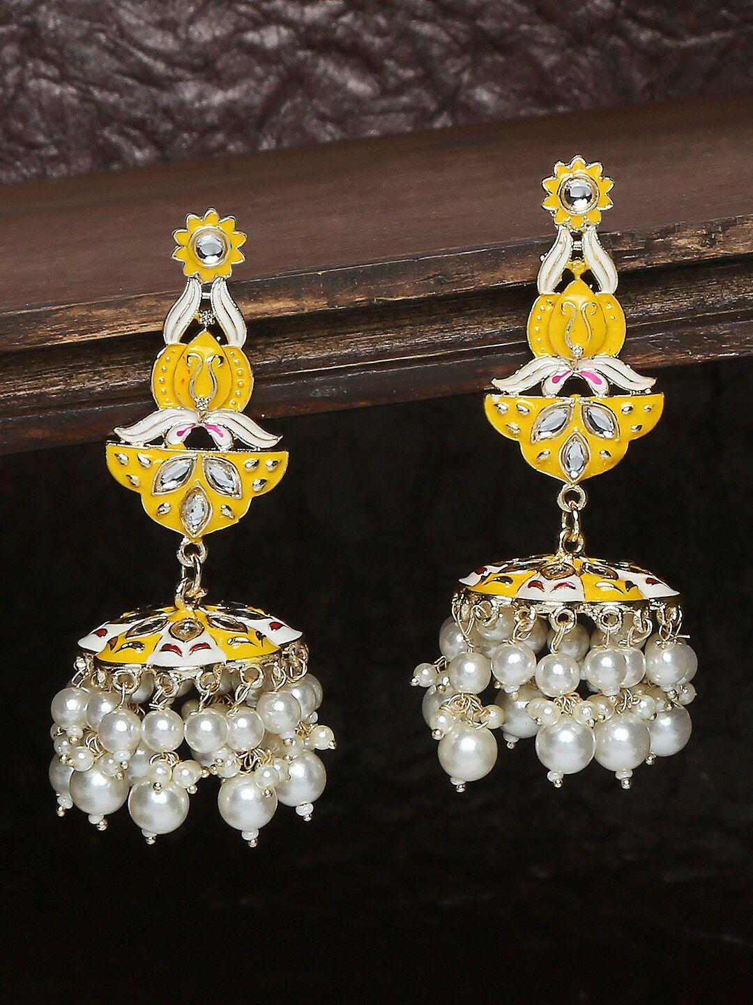 oomph yellow dome shaped jhumkas earrings