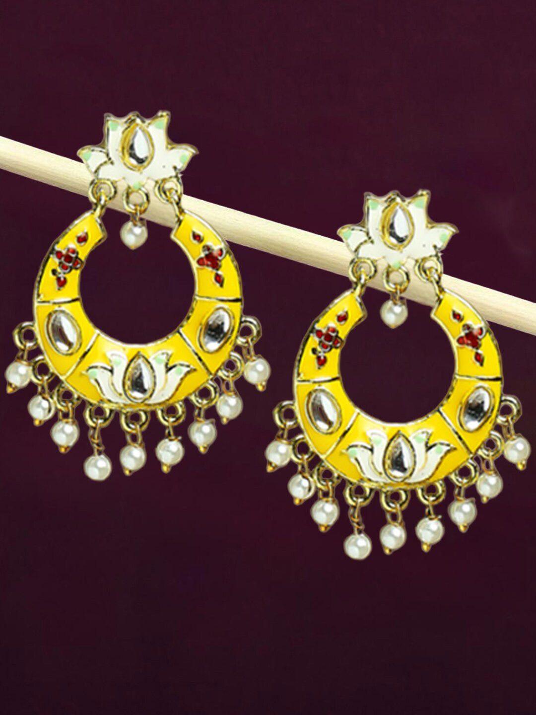 oomph yellow floral chandbalis earrings