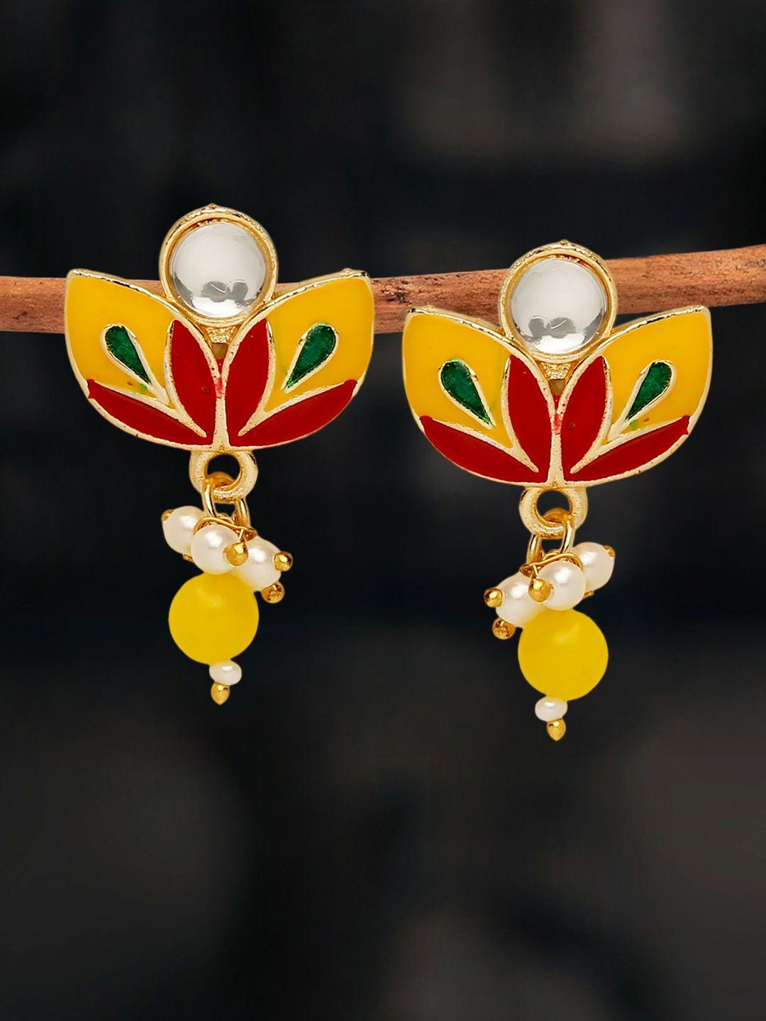 oomph yellow floral drop earrings