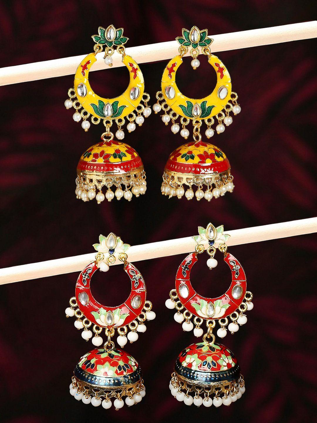 oomph yellow floral jhumkas earrings