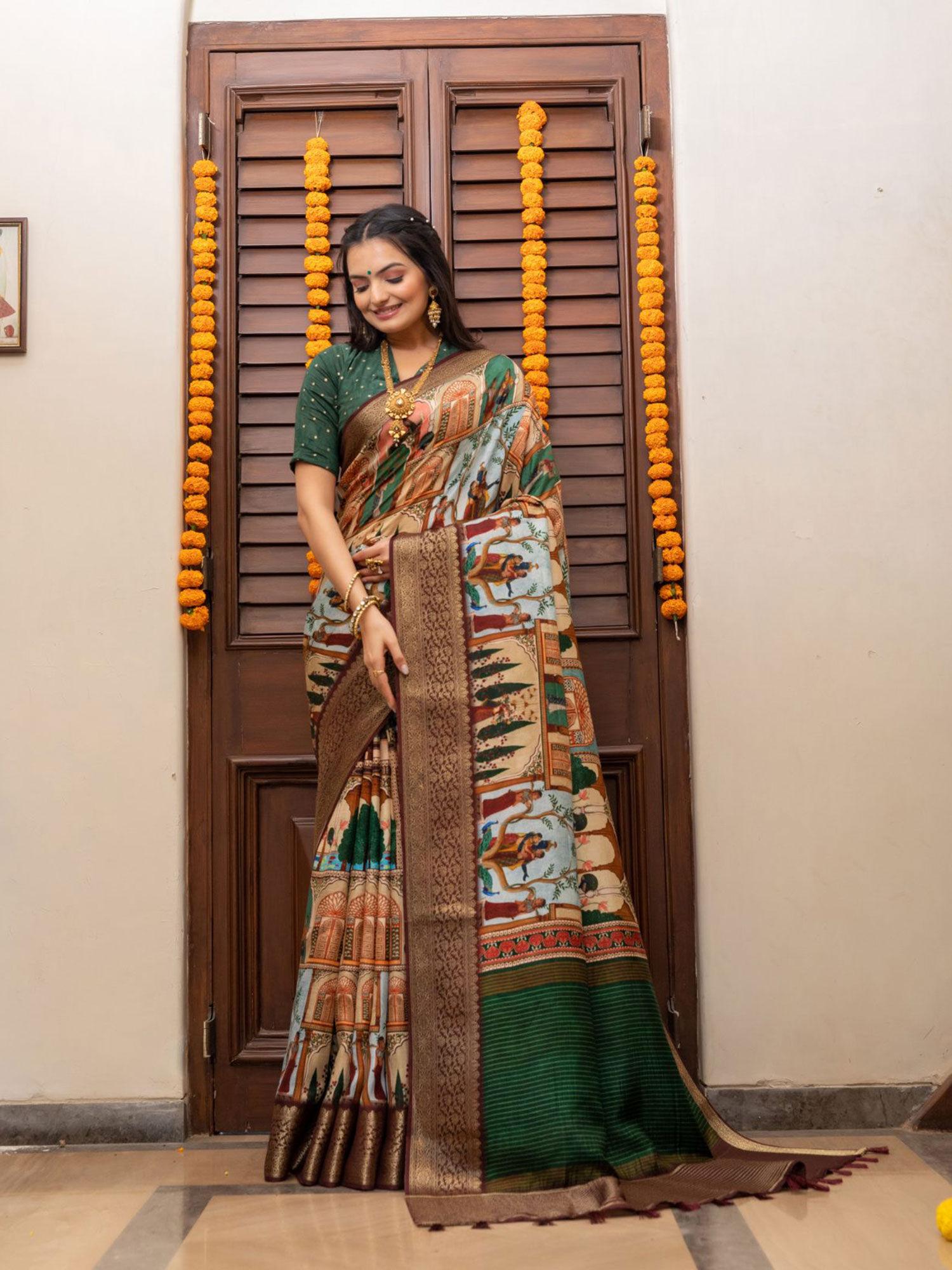 opal pichwai saree with unstitched blouse