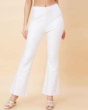 opaque stretchable high-rise flat front bootcut trousers