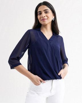 open-collar blouse top