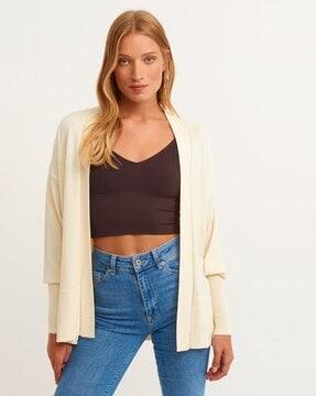 open-front cardigan with ribbed hem