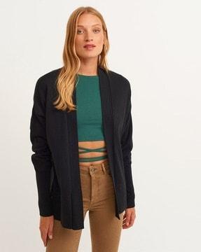 open-front cardigan with ribbed hem