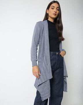 open-front cardigan with waterfall hemline