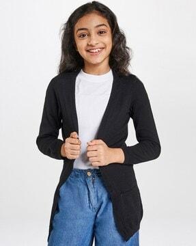open-front shrug with patch pockets