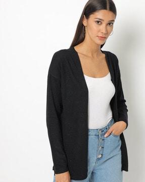 open-front shrug with ribbed hems