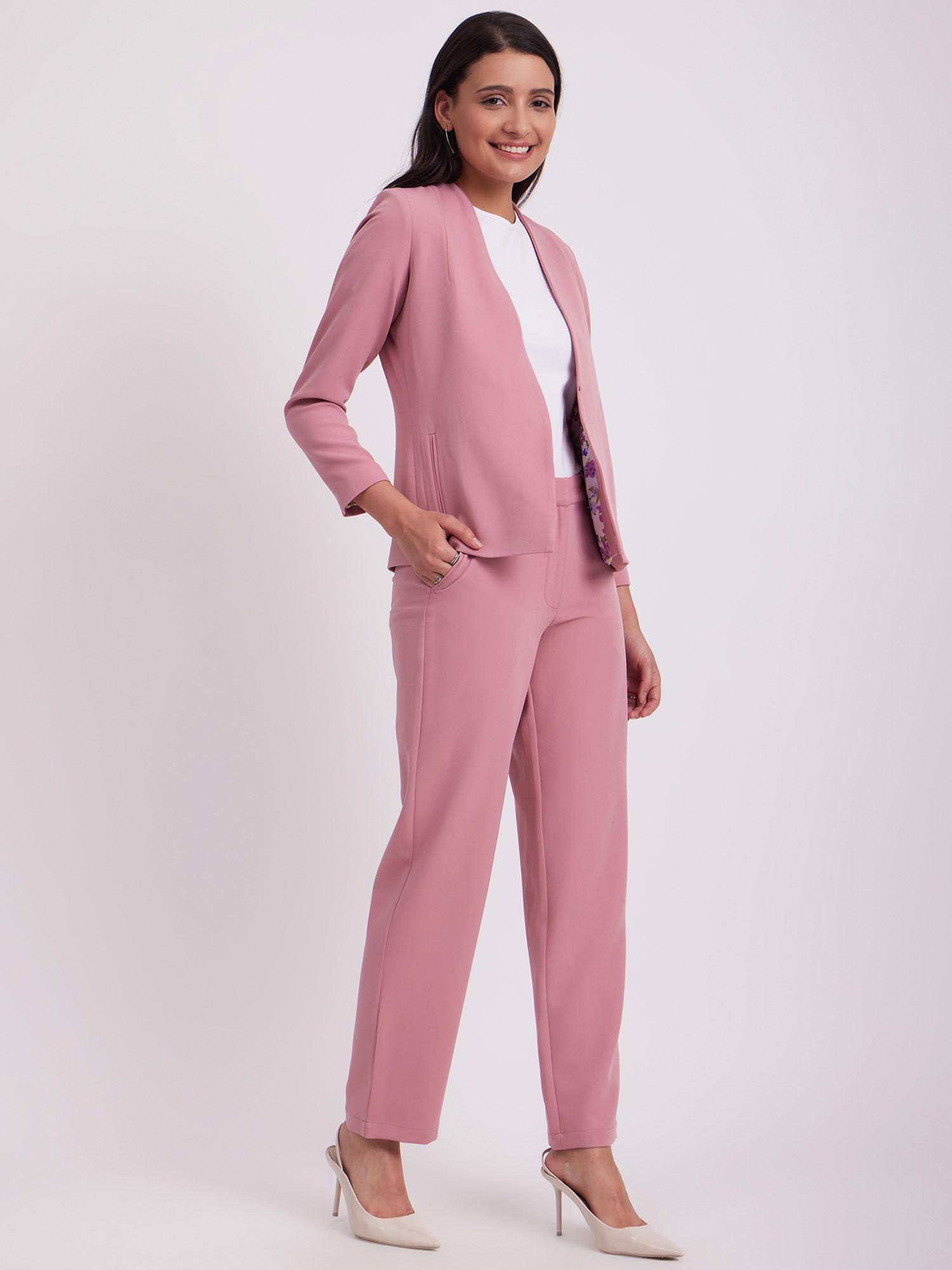 open front blazer and trousers co-ord - pink (set of 2)