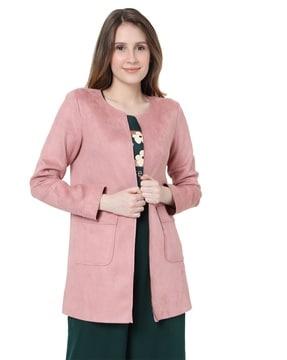 open-front coat with patch pockets