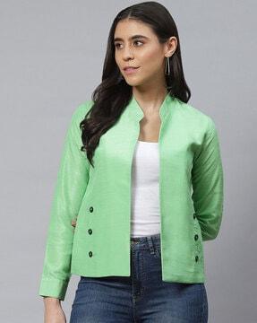 open-front jacket with mandarin collar
