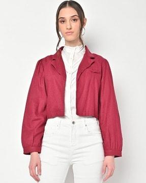 open-front jacket with puff sleeves