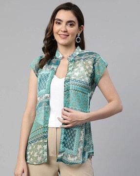 open-front printed shrug