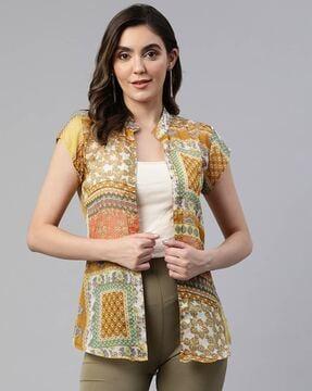 open-front printed shrug