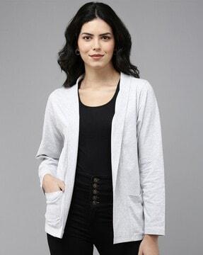 open-front shrug with shawl lapel