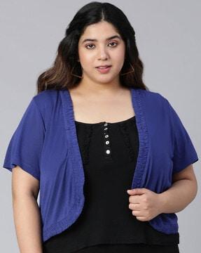 open-front shrug with short sleeves