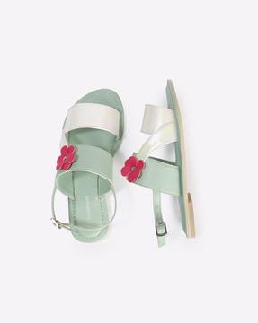 open-toe flat sandals with floral applique