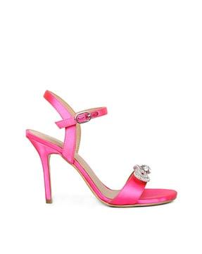 open-toe stilettos with bow accent