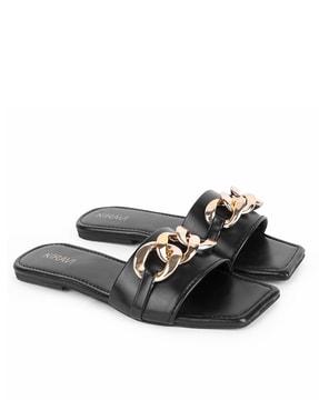 open-toe chained strap flat sandals