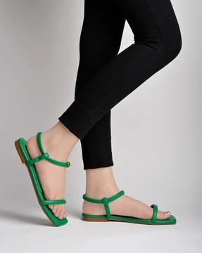 open-toe flat sandals with buckle-closure