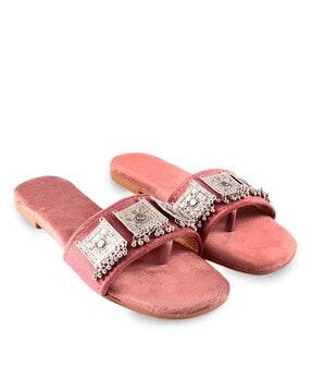 open-toe flat sandals with metal accent