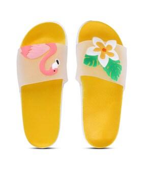 open-toe slides with applique