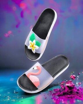 open-toe slides with applique