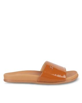 open-toe slides with metal accent