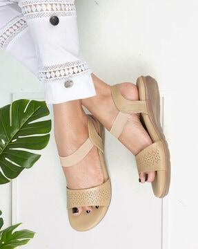 open-toe slip-on flat sandals with sling-back
