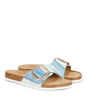 open-toe slip-on sandals with buckle strap