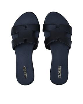 open-toe slip-on sandals with cut work