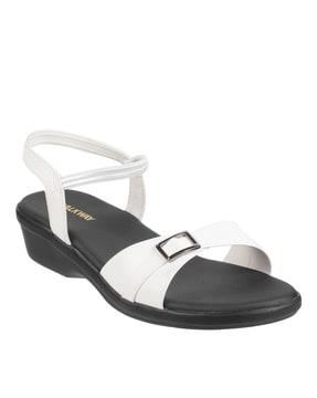 open toe slip-on sandals with elastic detail