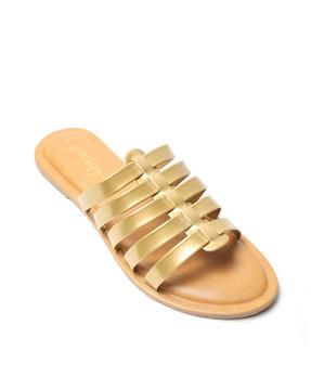 open-toe slip-on strappy flat sandals