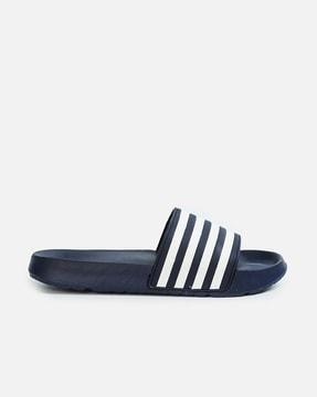 open-toe striped slides