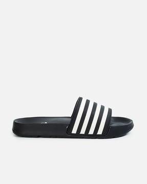 open-toe striped slides