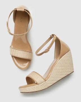 open-toe wedges with buckle closure