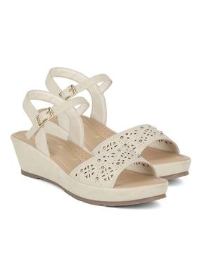 open-toe wedges with cutout accent